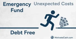 A graphic illustrating running past unexpected costs to become debt free.