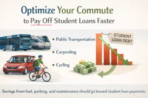 Optimize your commute by using public transport, carpooling, or cycling to save money and pay off student loans faster.