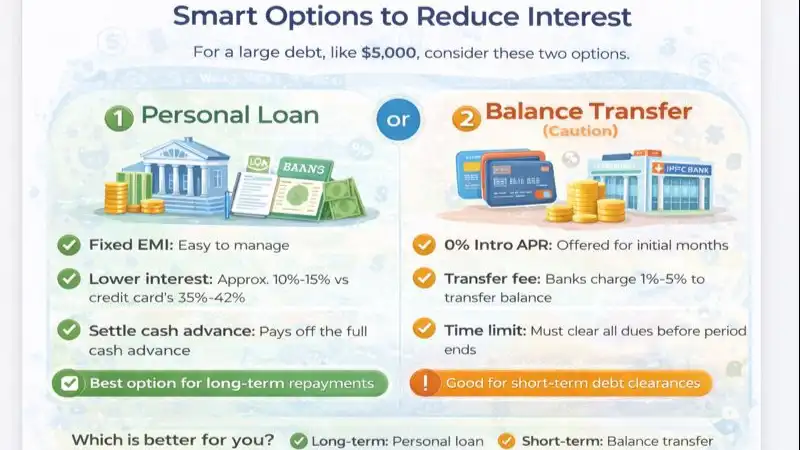 Graphic comparing personal loans and balance transfers as ways to reduce debt interest.
