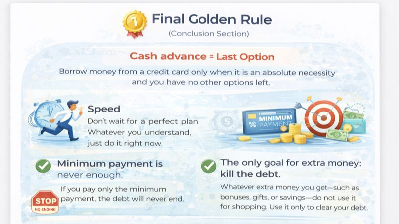 Graphic presenting the final golden rule that cash advances should be a last resort.
