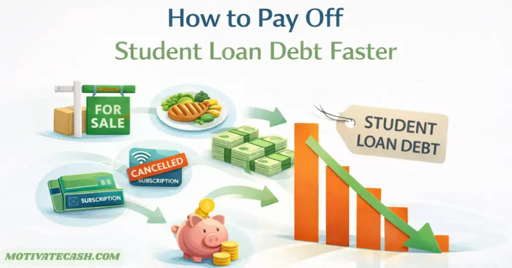 How to pay off student loan debt faster using smart money-saving habits like cutting subscriptions, selling items, and saving cash.